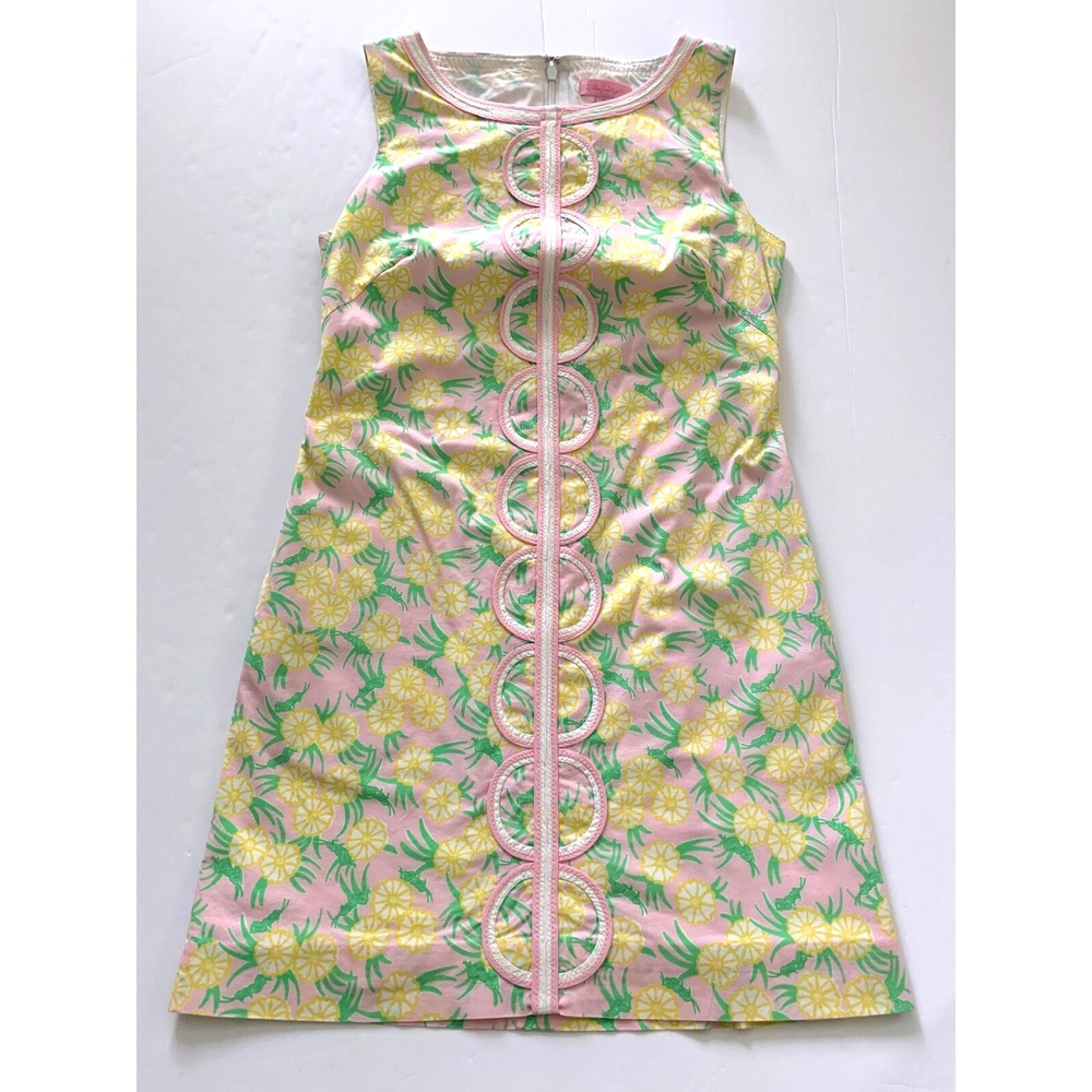 Lilly Pulitzer Stretch Cotton Shift Dress Aah Grasshopper Floral sz 2 0 00 HTF